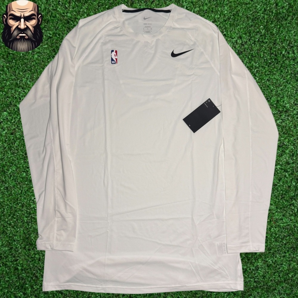 Nike NBA Pro Compression White Long Sleeve Shirt CI0464-100 Men's Size XL-Tall